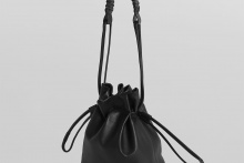 real leather flat braided handle drawstring shoulder bag