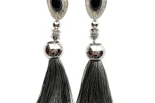 ellipse tassel earring -Gray-