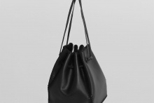 real leather × knit embroidery drawstring 2way bag