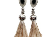 ellipse tassel earring -Beige-