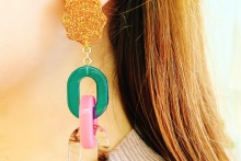 O/OVAL / ピアス CHAIN EARRINGS【ER-036】GREEN MIX 金属アレルギー対応