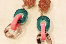 O/OVAL / イヤリング CHAIN EARRINGS【ER-036】GREEN MIX 金属アレルギー対応