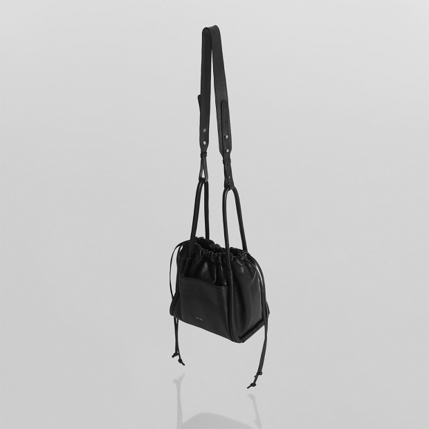 real leather square bottom drawstring 2way bag