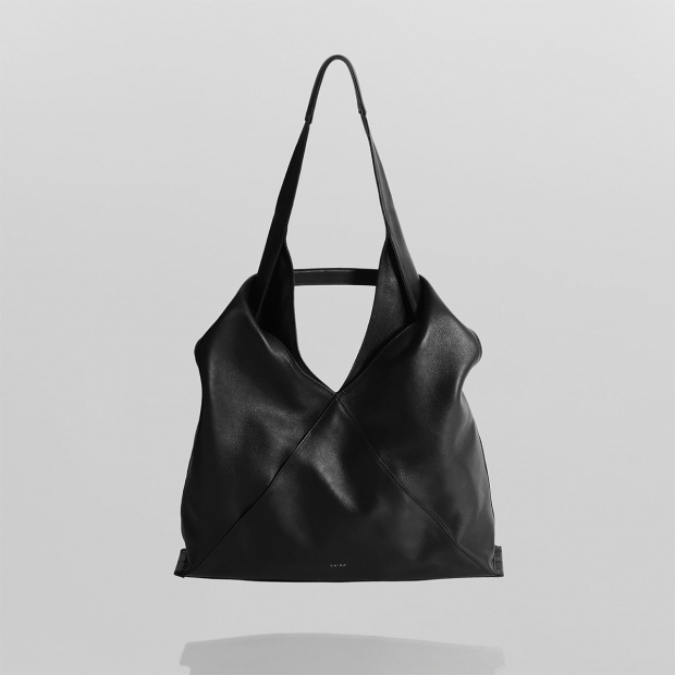 real leather different length handles tote