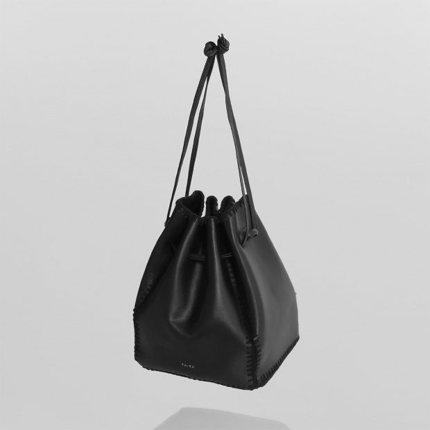 real leather × knit embroidery drawstring 2way bag