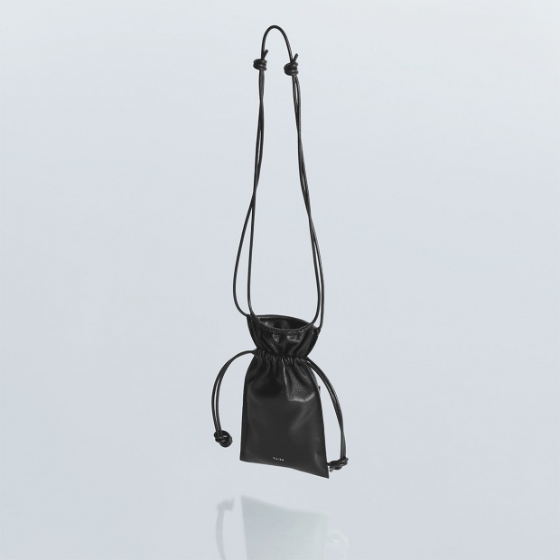 real leather drawstring shoulder mini bag