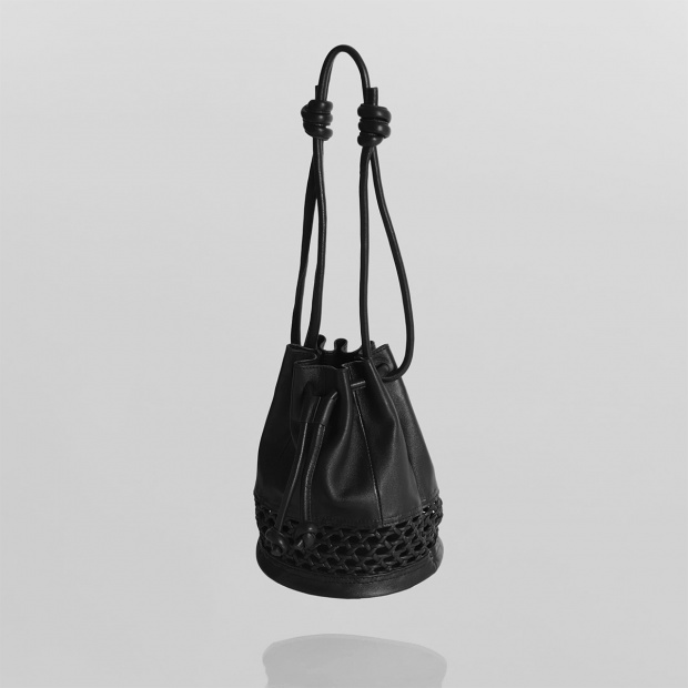 real leather drawstring mesh switing bag